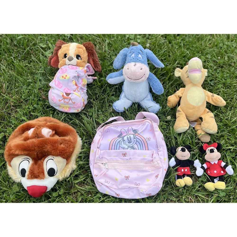 Disney Plush Bundle Lady‎ Eeyore Tigger Chip Minnie Mickey Backpack Kids Lot Set